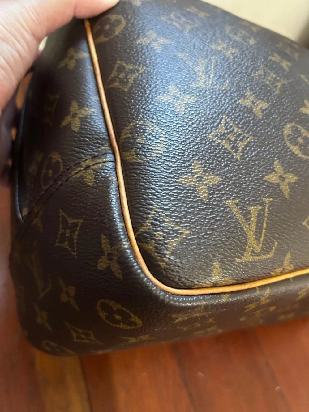 Louis Vuitton Brown Monogram Satchel with Natural Leather Handles Deauville